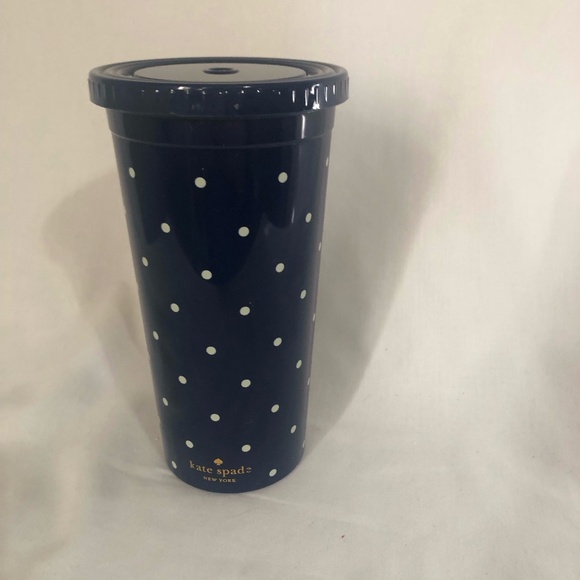 Kate Spade Navy Blue Dotted Tumbler with Lid - Picture 4 of 4
